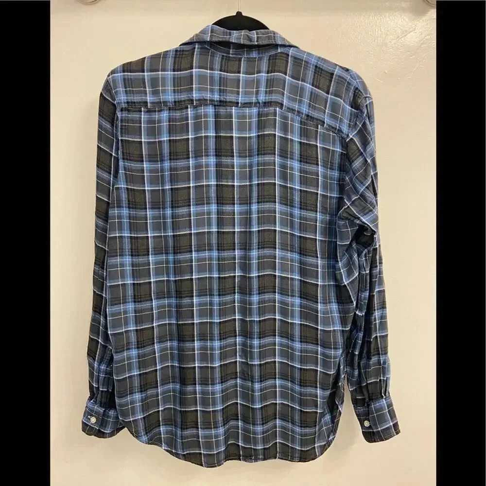 Frank & Eileen Long Sleeve Blouse Blue & Gray Plaid Size Extra Small - Picture 2 of 4